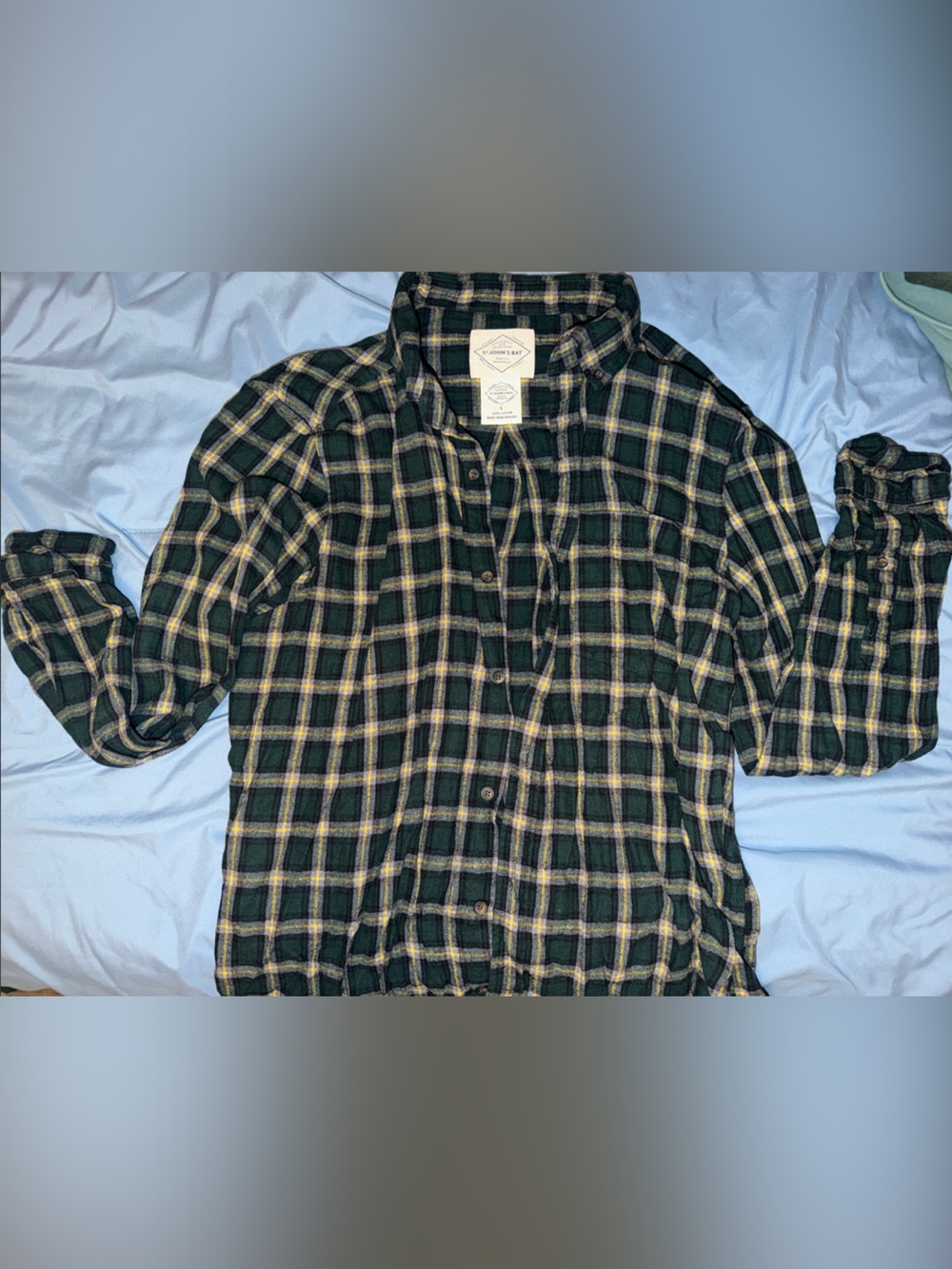 St. John's Bay Green and Yellow Plaid Button-Down Shirt